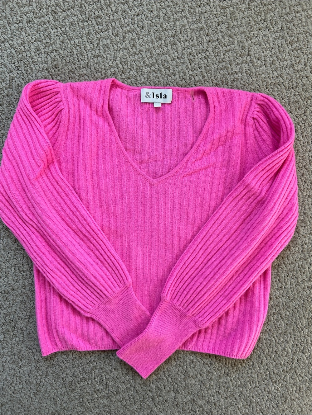 Women's V-Neck Cashmere Ribbed Sweater in Hot Pink